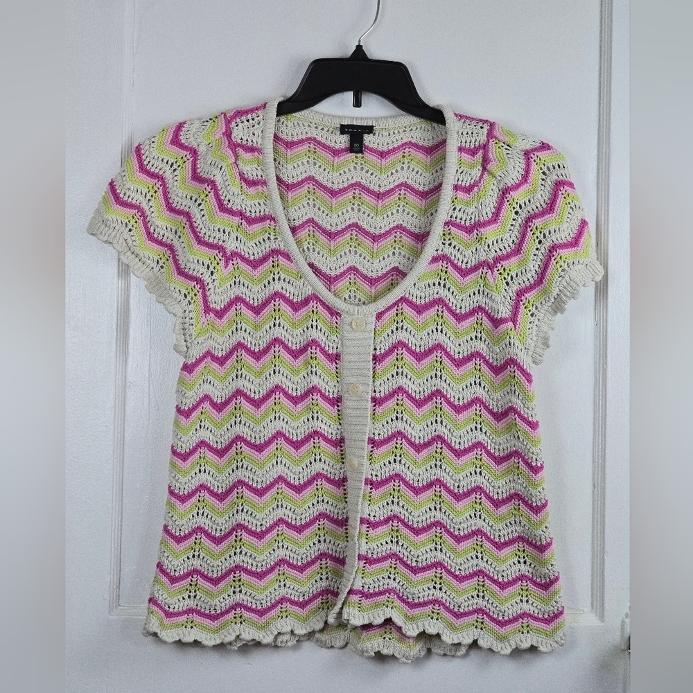 Torrid Pink and Green Cotton Crochet Boho Sweater Size M/L